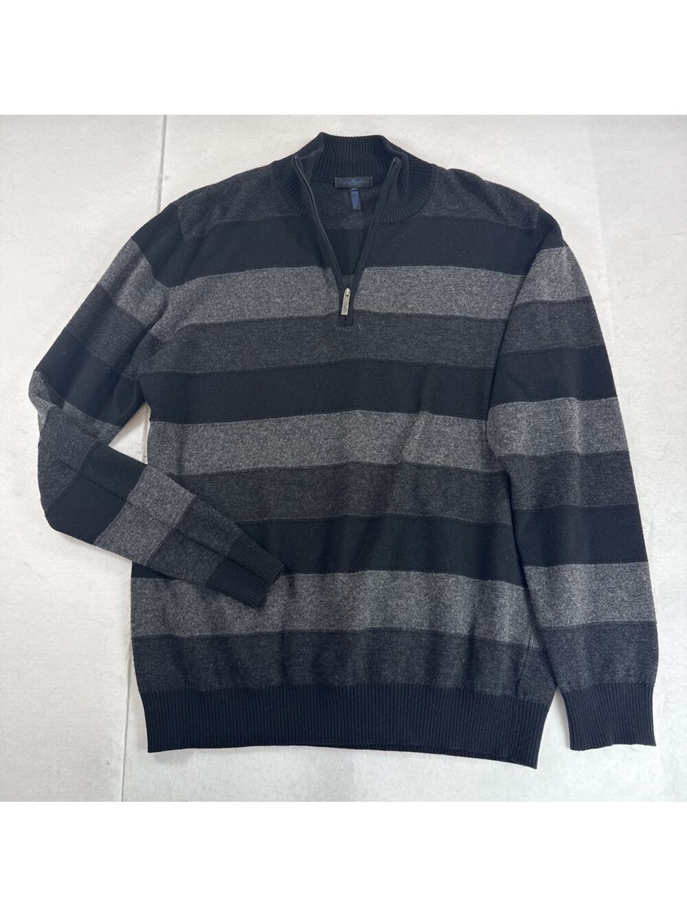 Enzo Mantovani Men’s Black Gray Wool Cashmere Blend 1/4 Zip Up Sweater Stripes M